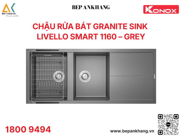 Chậu rửa bát 2 hố Granite Sink Livello Smart 1160 – Grey